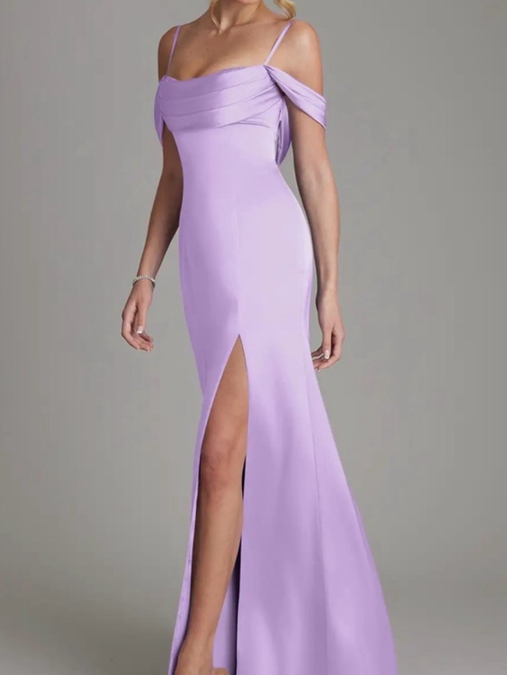 Azazie Lavender One-Shoulder Evening Gown with Front Slit